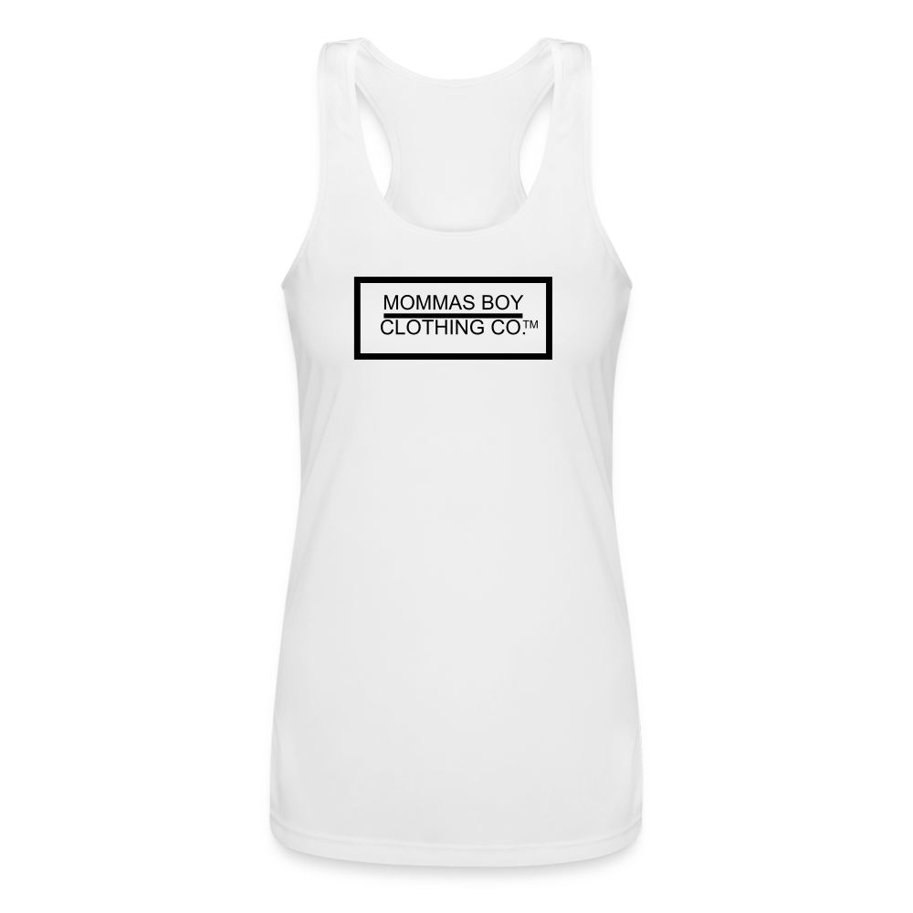 Mommas Boy logo #1 - Women’s Performance Racerback Tank Top - white