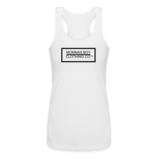 Mommas Boy logo #1 - Women’s Performance Racerback Tank Top - white